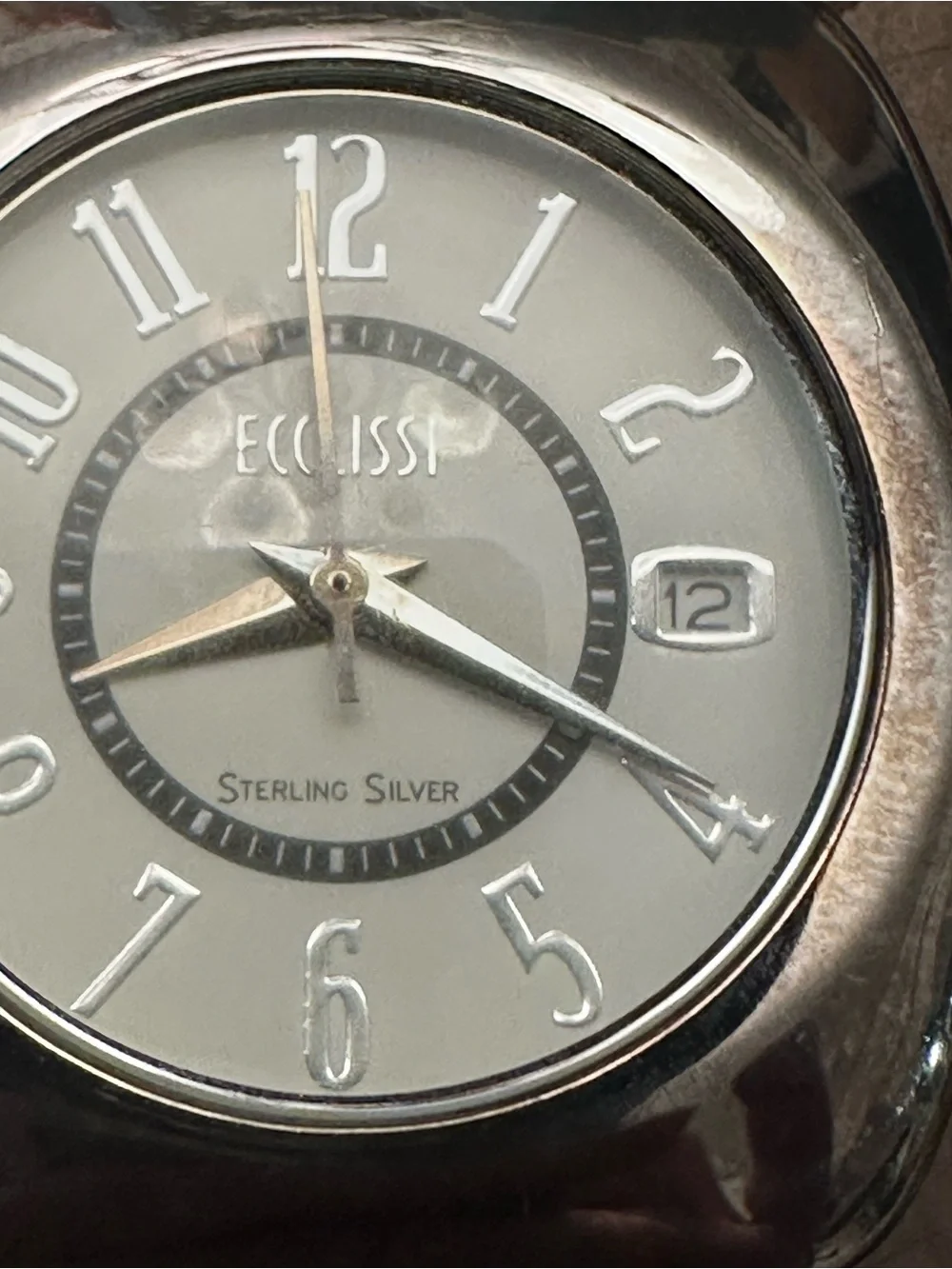 💜 SOLID SILVER Ecclissi 925 Sterling Silver Case & Band Quartz Watch 35mm